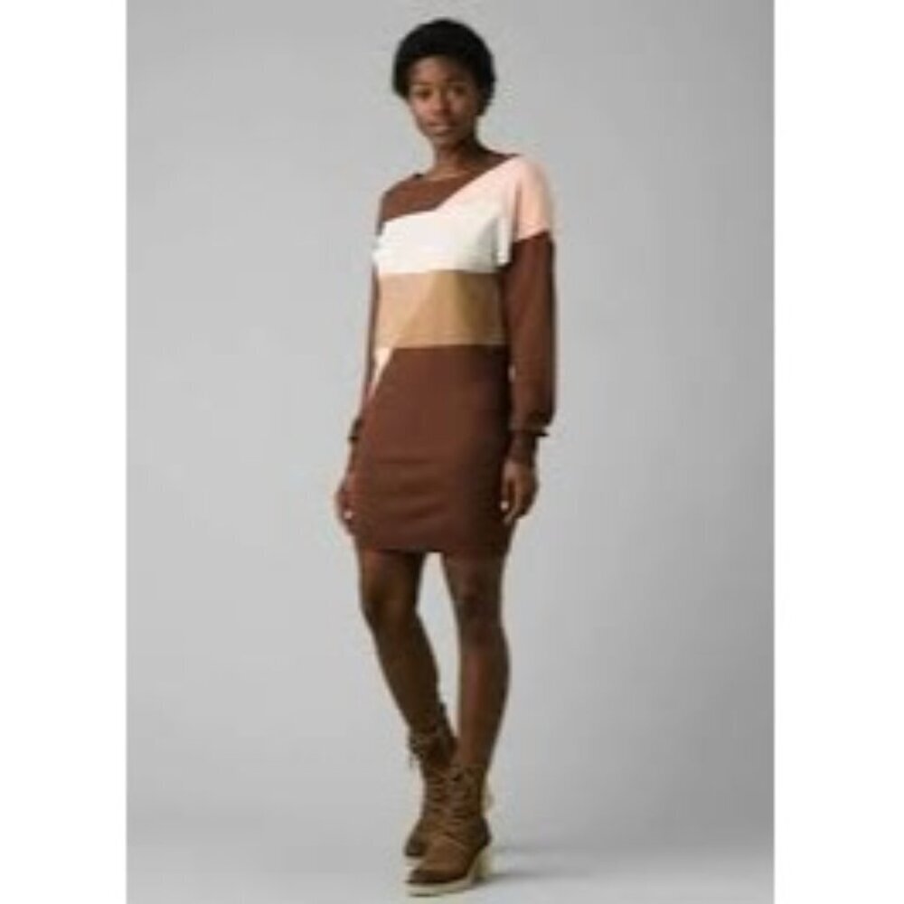 prAna Anka Knit Mini Dress Womens Size S Brown Long Sleeve Sweater Dress Casual